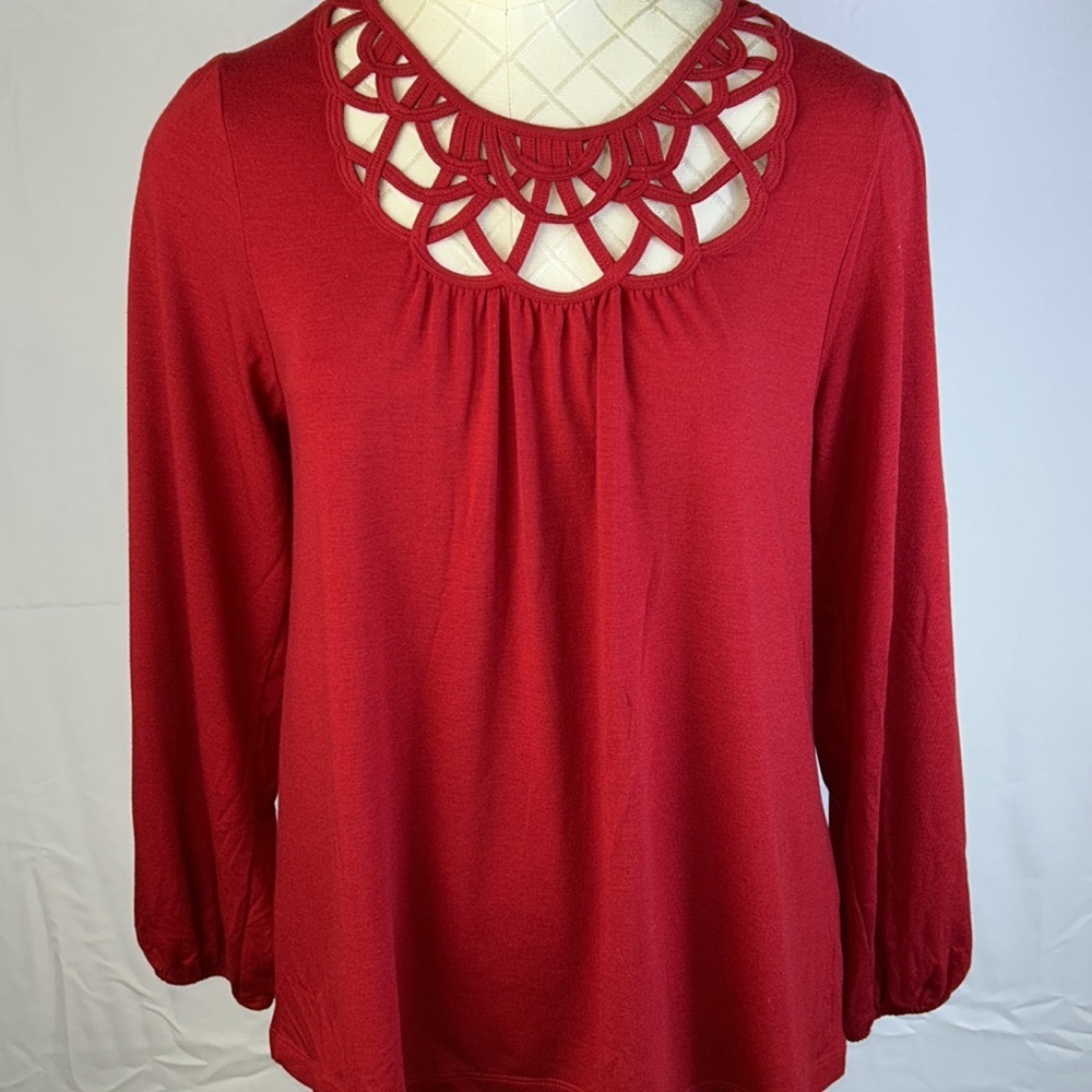 Cha Cha Vente Red Shirt Small Like New Gathered Long Sleeve